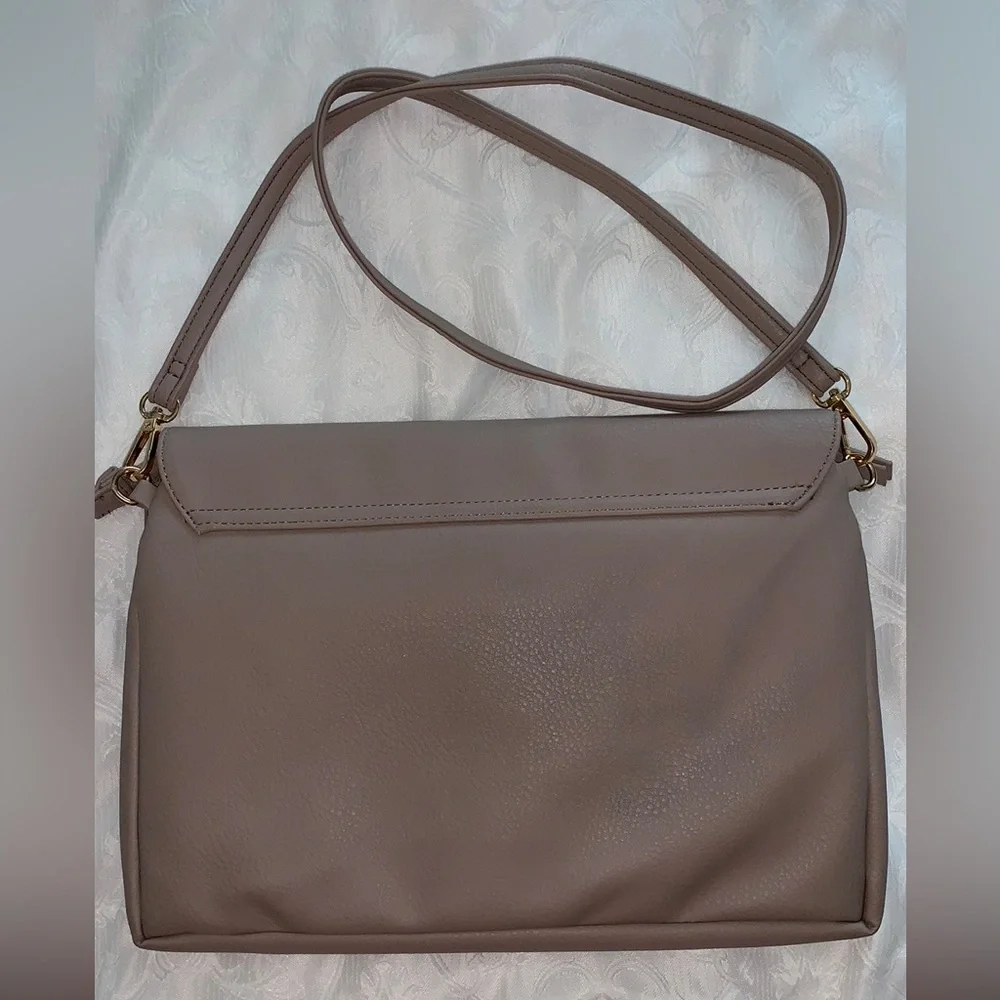 Crossbody purse with both baby changing pad & place for baby wipes, in Taupe/tan